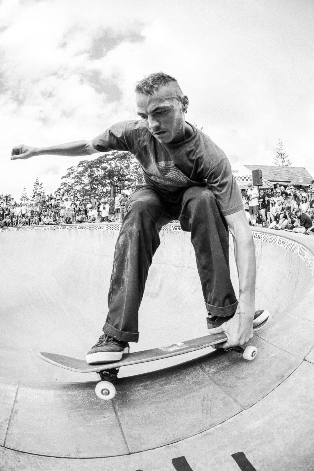 Owen Watkins, hand-assisted frontside 50-50. Photo by David Read