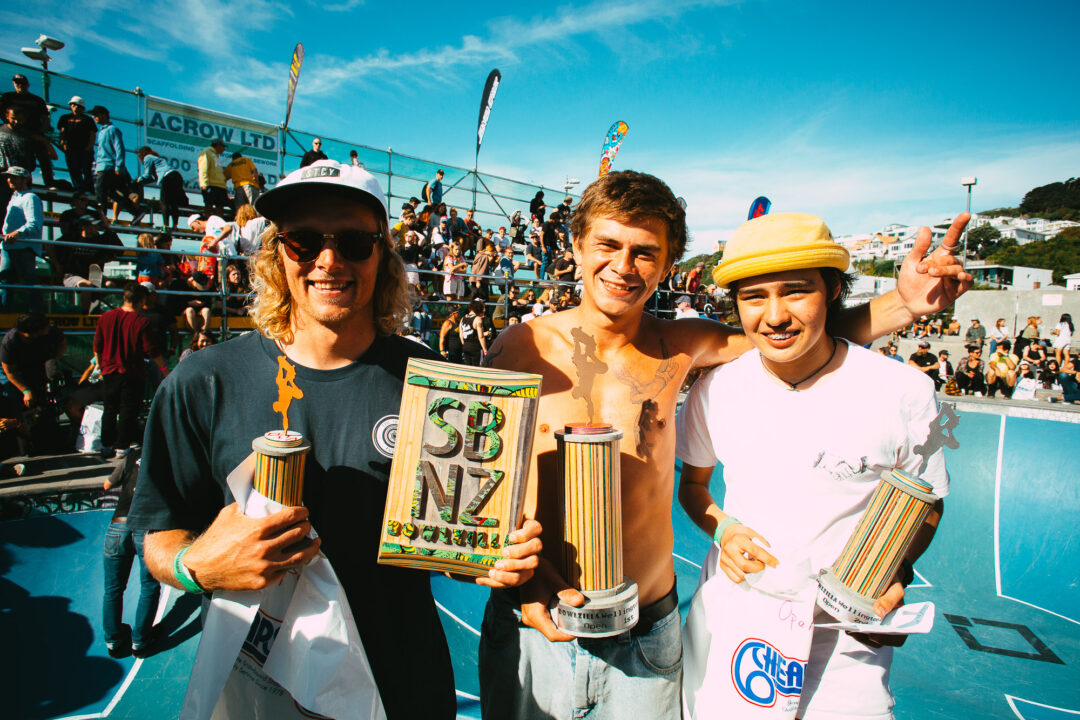 Open Winners: Shaun Boucher (3rd, NZ Champion), Jacob Robinson (1st), Louie Newman (2nd).