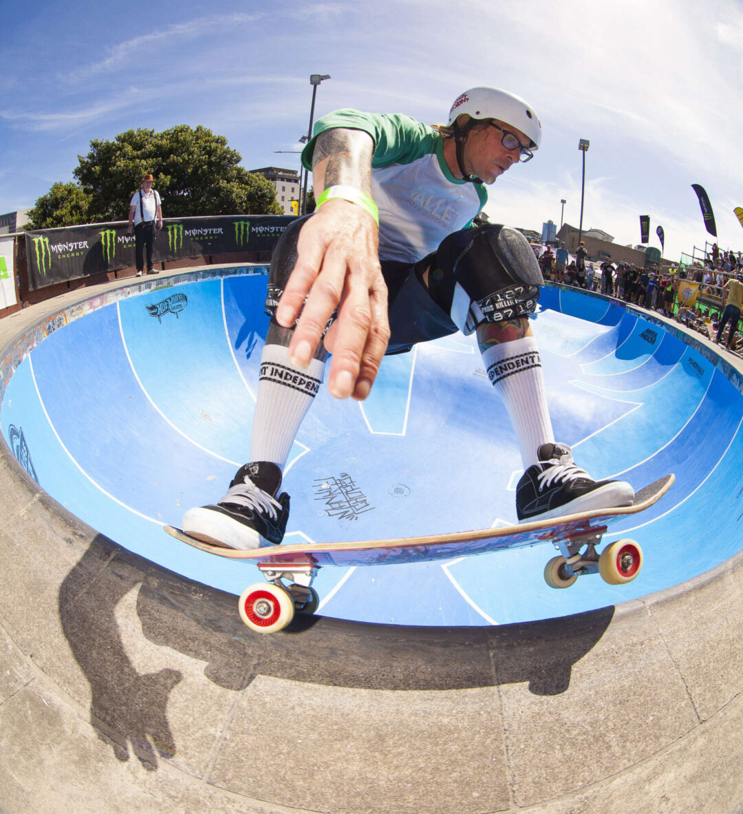 Orson Reynolds, pre-pull-in, frontside grind.