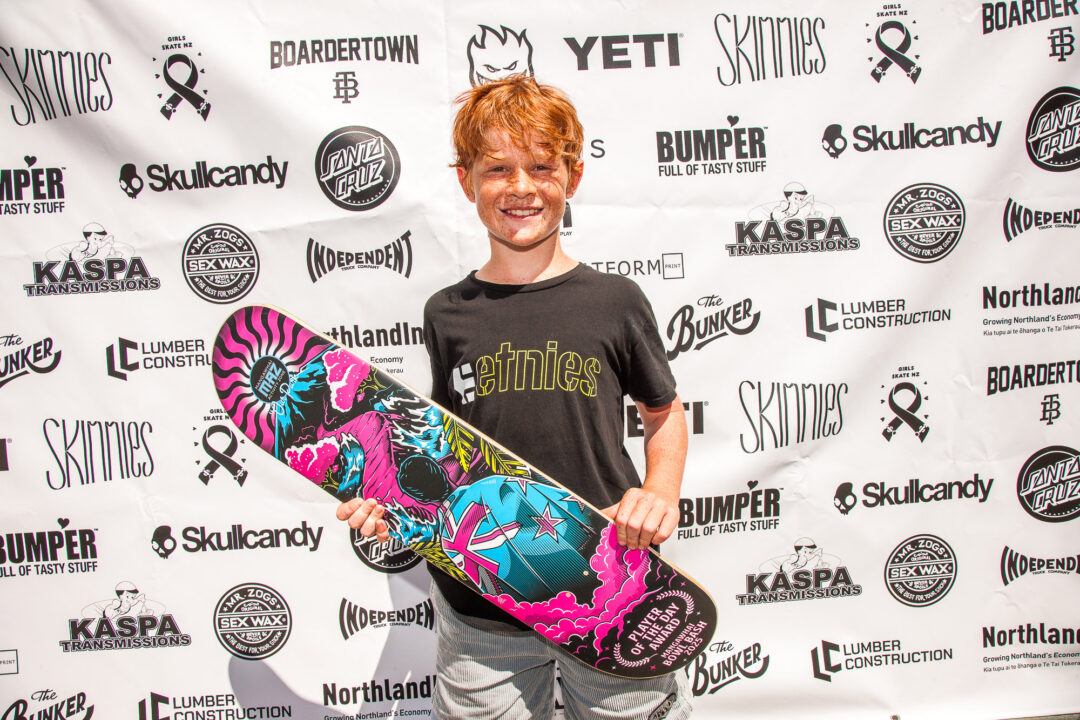 Hudson Walker, winner of the Maz Park ‘Player of the Day’ award for his 900 - the first of it's kind in concrete bowl competition.