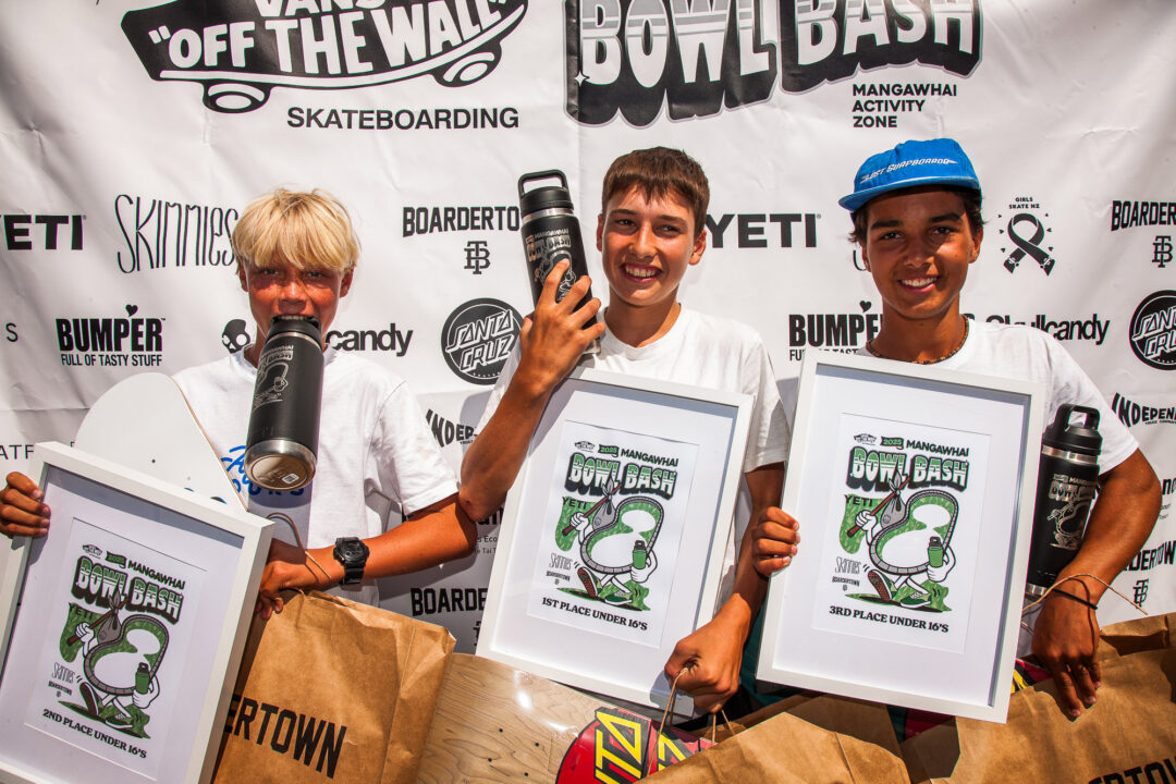 Under 16 winners: Monty Graham (2nd), Ari Saffer (1st) and Ari Crowe (3rd).