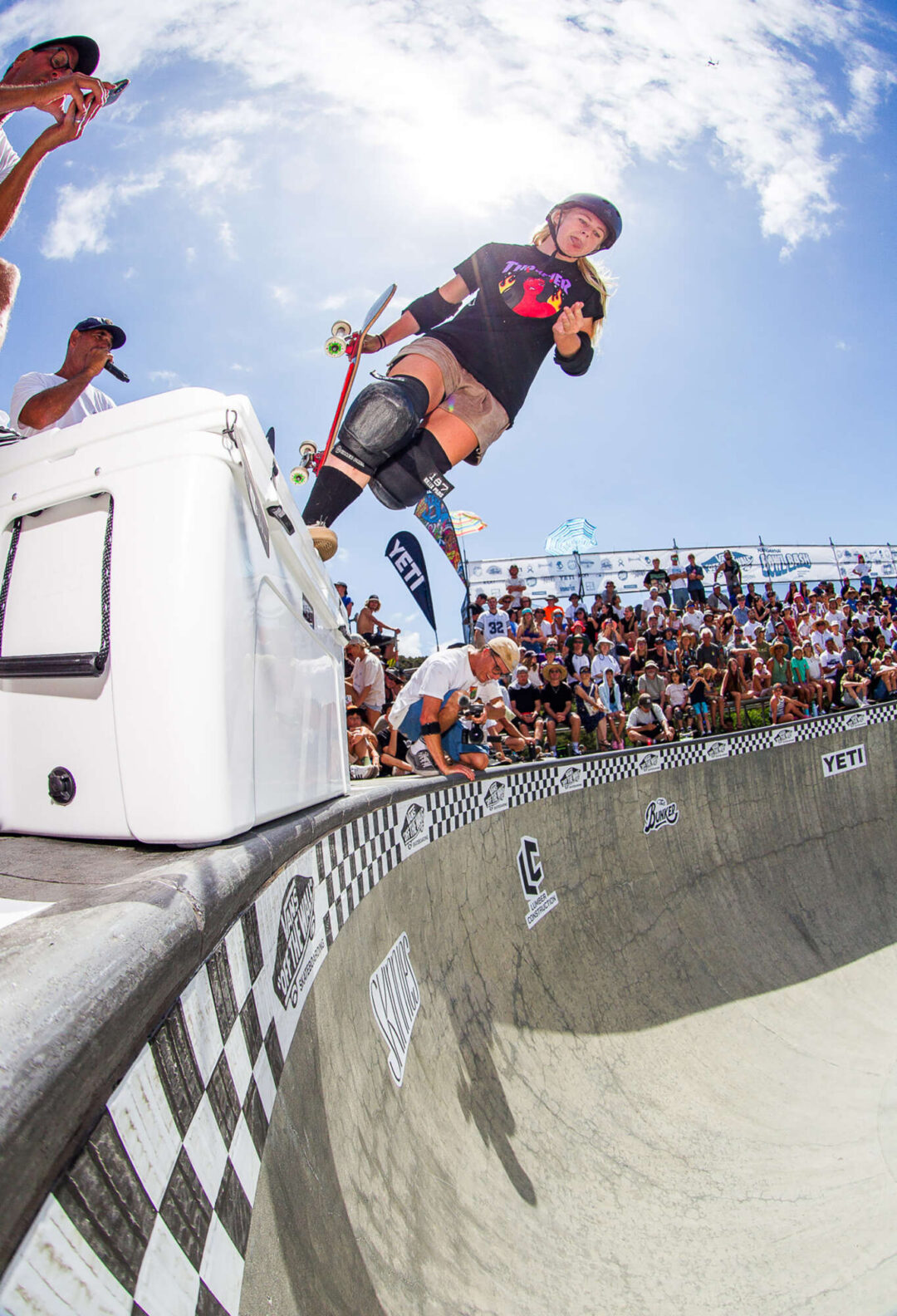Keira Ellis, backside boneless on the Yeti cooler extension.