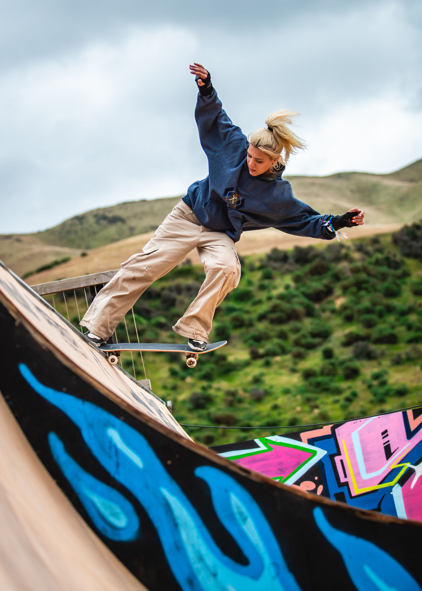 Rachel Shirley, fakie crooked stall. Photo by Natasha Grego.